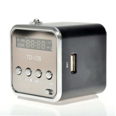 TD-V26 Mini Portable Speaker Digital LCD Micro SD/TF/USB/FM Radio Stereo Music Player Box – Black