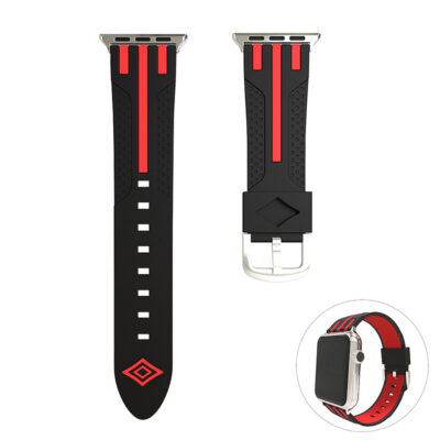 42mm Apple Watch Soft Silicone Watchband Breathable Sports Replacement Watch Wrist Strap – Black+Red