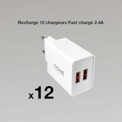 Recharge de 12 chargeur 2.4A pour le présentoir Moxie DISPLAYCOMPTOIRGRE. Chargeur double entrée USB