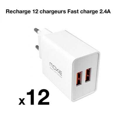 Recharge de 12 chargeur 2.4A pour le présentoir Moxie DISPLAYCOMPTOIRGRE. Chargeur double entrée USB