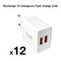 Recharge de 12 chargeur 2.4A pour le présentoir Moxie DISPLAYCOMPTOIRGRE. Chargeur double entrée USB